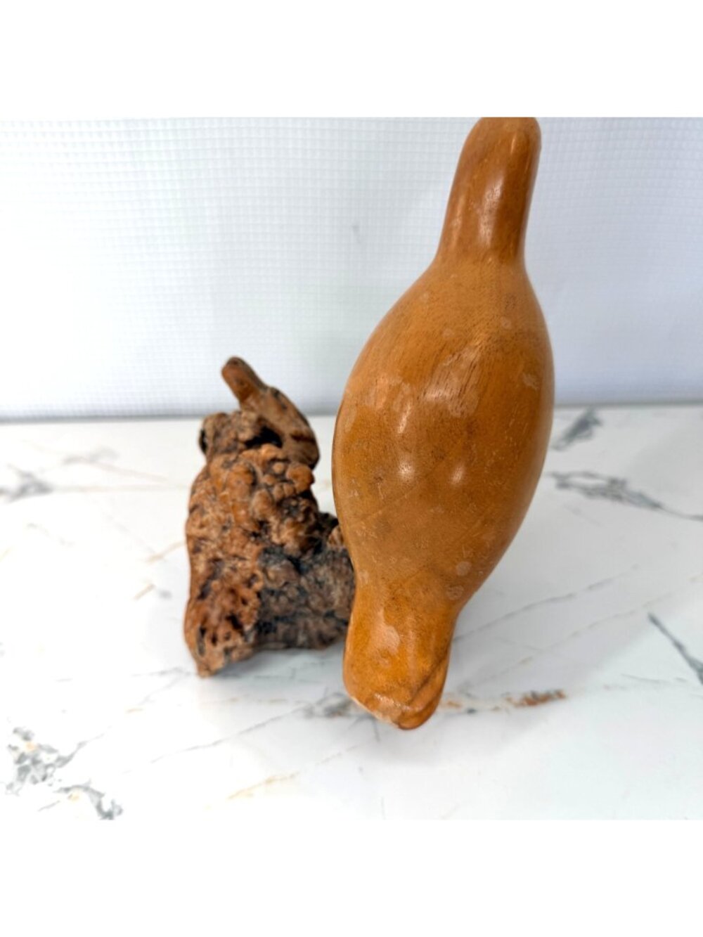 Hand-Carved Wooden Quail Figurine On Natural Burl Wood Base - Rustic Home Décor - Picture 5 of 11